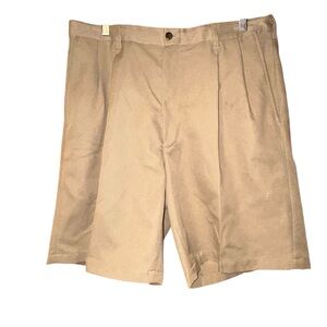 Haggar Men’s Pleated Dress Shorts Size 38 Khaki Classic Fit Expandable Waist